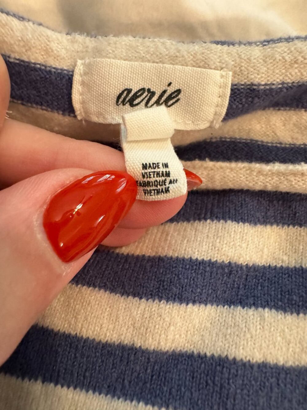 Aerie Blue Cream Striped Oversized Boat Neck Sweater Top M - Picture 9 of 13
